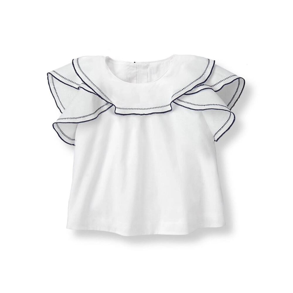 Janie & Jack Girls' White Flutter Sleeve Embroidered Top Baby Size 6-12 Months